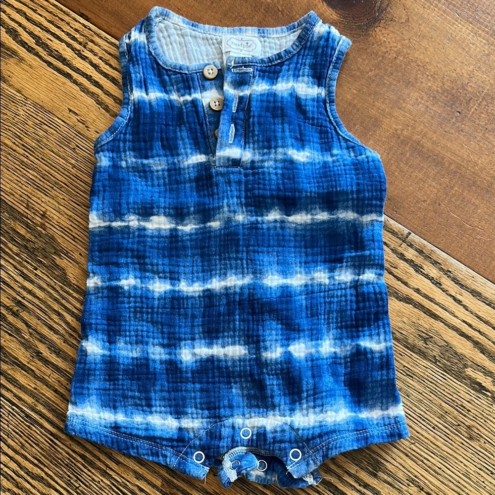Blue Tie-Dye Sleeveless Baby Romper